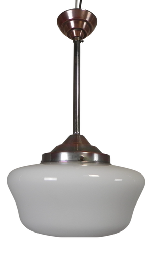Art Deco Pendant Lamp with White Glass Shade, 1930s