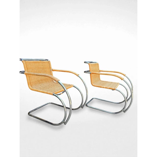 Beautiful chrome and wicker MR20 armchairs designed by Ludwig Mies Van der Rohe for Stendig. Made in Italy 1970’s . These...
