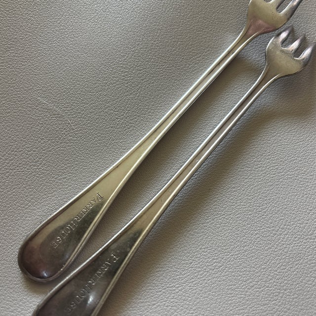 Silver Antique International Silver Co. Hotel Ware Silver Plate Trident Oyster Forks Set of 2 From the Parker House Hotel in Boston Circa 1910 For Sale - Image 8 of 9