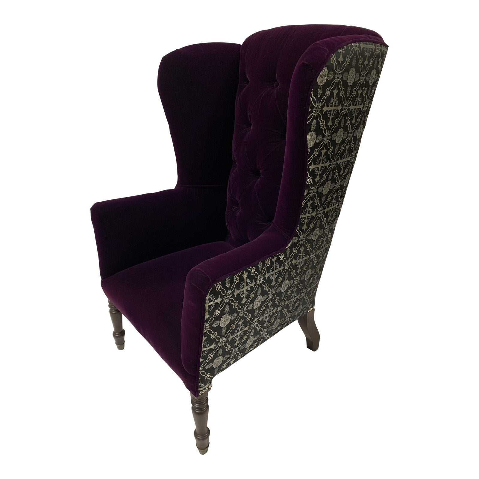 Early 20th Century Vintage Gothic Purple Velvet Wingback Chair Chairish