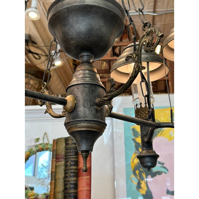 1950s Dark Bronze Color Tole Multi Arm Rustic Chandelier For Sale - Image 5 of 8