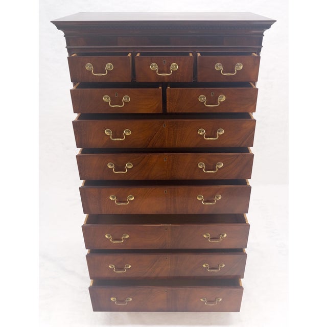 Hickory Chair Furniture Company Hickory Chair 11 Drawers Flame Mahogany Drop Brass Pulls High Boy Chest Dresser For Sale - Image 4 of 10