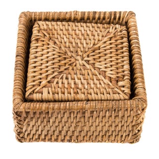 Artifacts Rattan 6 Piece Square Coasters With Box For Sale