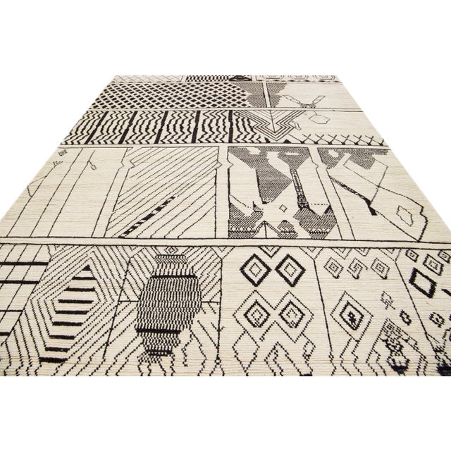 Tribal Modern Tribal Moroccan Style Handmade Beige Wool Rug For Sale - Image 3 of 11