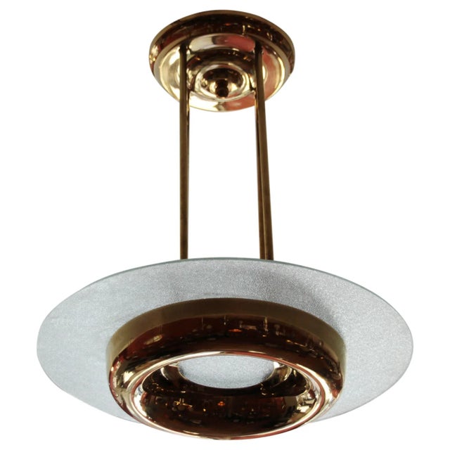 Gold Art Deco Pendant Lamp by Henri Petitot for Maison Petitot, 1930s For Sale - Image 8 of 8