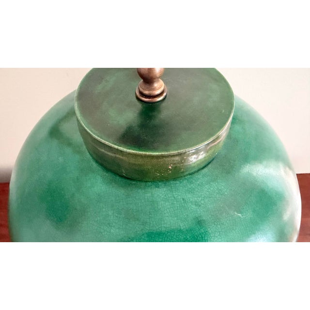 Late 20th Century Monumental Chinese Emerald Green Porcelain Vase Table Lamp For Sale - Image 5 of 11