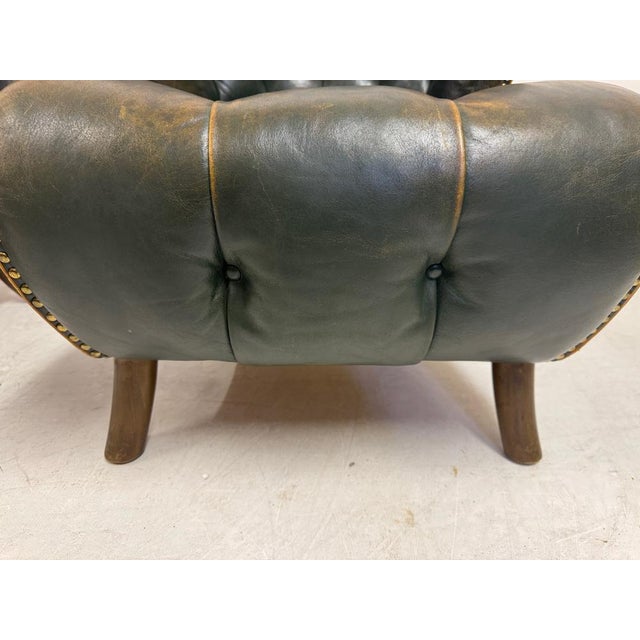 Danish Lounge Slipper Chairs in Green Patinated Leather, 1940s, Set of 2 For Sale - Image 15 of 18