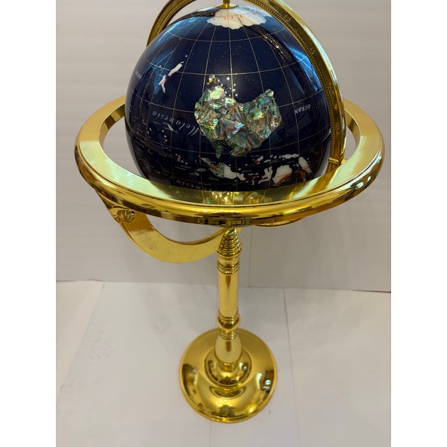 Mid-Century Modern Vintage 40" Tall Blue Lapis Gemstone Floor Globe For Sale - Image 3 of 7