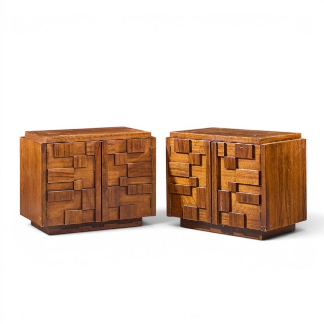 Mid-Century Modern Lane Staccato Brutalist Mid Century Nightstands - Pair For Sale - Image 3 of 11