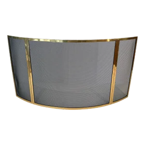 Curved Brass Fireplace Screen Design. Work in French. Circa 1970