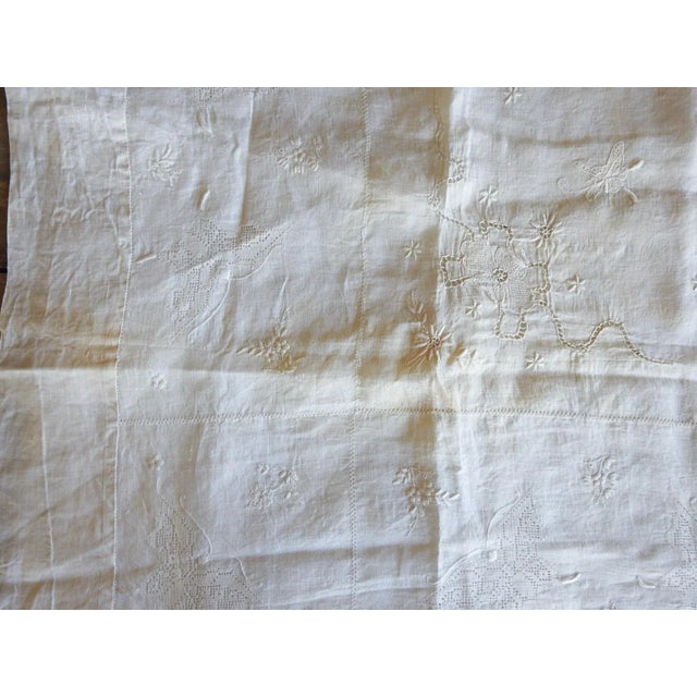 White Antique White Linen Butterfly Embroidered Openwork Tablecloth For Sale - Image 8 of 10