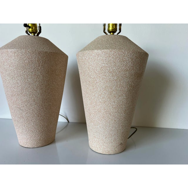 Ceramic 80's Postmodern Beige Ceramic Table Lamps - a Pair For Sale - Image 7 of 11