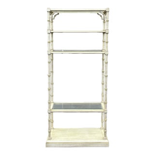 1970s Lane Chinese Chippendale Beige Faux Bamboo & Glass Open Etagere For Sale