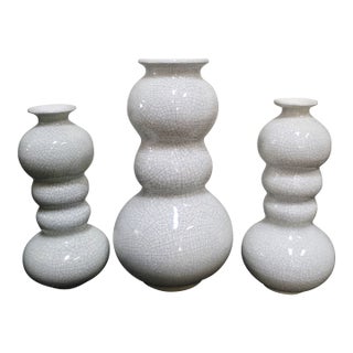 Raymor 60s Crackel Glazed White Gourd Vases For Sale