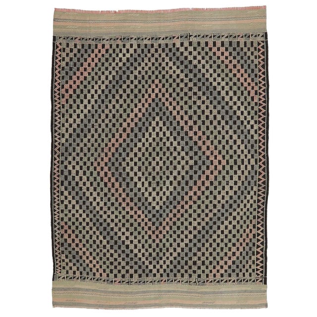 Textile Mid 20th Century Decorative Vintage Embroidered Rug For Sale - Image 7 of 7