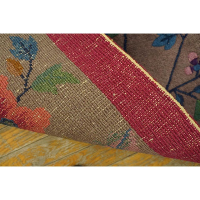 Raspberry Pink 1920s Ruby Red Floral Vase Antique Chinese Art Deco Knotted Wool Rug 9' X 11'9" For Sale - Image 8 of 10