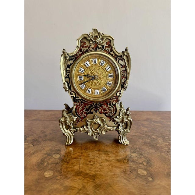 Antique French Boulle Mantle Clock, 1880s For Sale - Image 6 of 7
