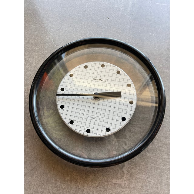 Glass Vintage Howard Miller Black Memphis Era Postmodern Wall Clock Floating For Sale - Image 7 of 11