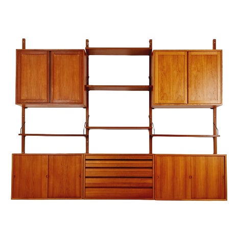 Large Mid-Century Danish Teak Wall Unit with 5 Cabinets by Poul Cadovius for Cado, Denmark, 1960s For Sale