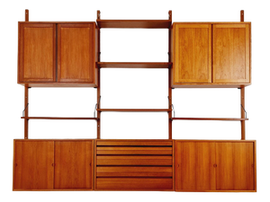 Large Mid-Century Danish Teak Wall Unit with 5 Cabinets by Poul Cadovius for Cado, Denmark, 1960s
