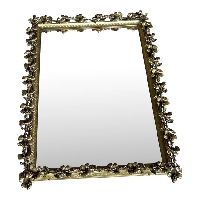 Hibiscus Motif Vintage Gold Tone Plateau or Vanity Tray For Sale