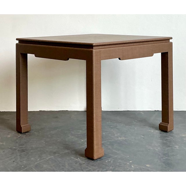 Taupe Vintage Boho Lacquered Grasscloth Game Table For Sale - Image 8 of 12
