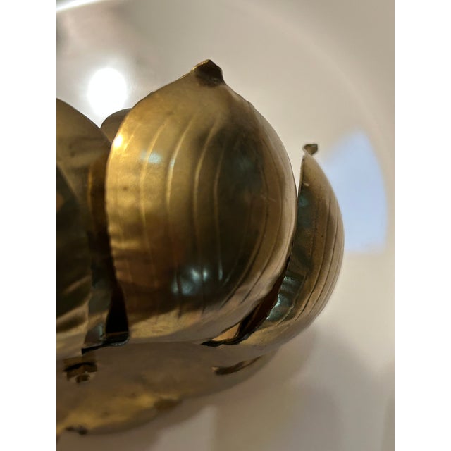 Large Mid 20th Century Feldman Brass Lotus Flower Candle Holder. 5 " D X 2.25" H For Sale - Image 4 of 5