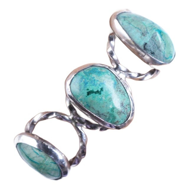 6.75" Vintage Southwestern sterling/turquoise cuff bracelet For Sale