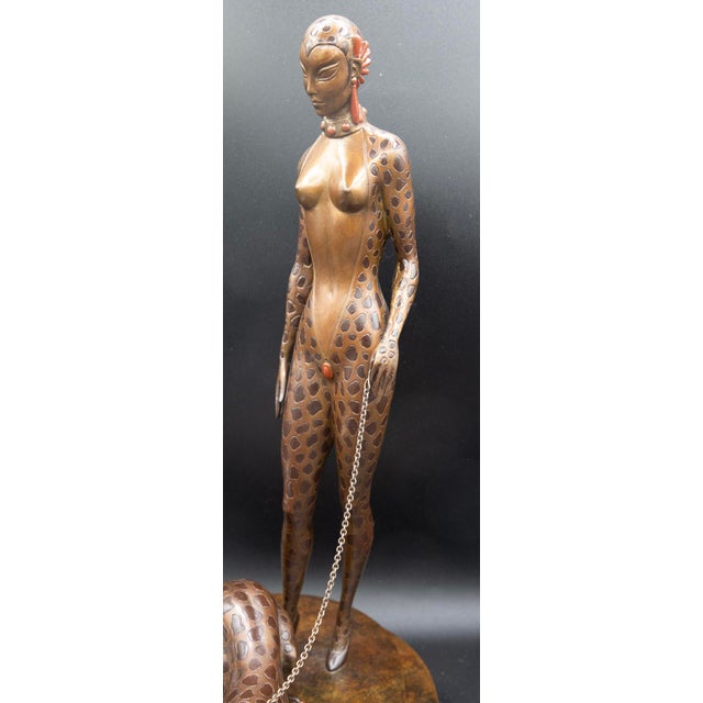 1980s 1980s Erte - La Femme À La Panthère - Signed & Numbered Art Deco Bronze Sculpture -15" For Sale - Image 5 of 10