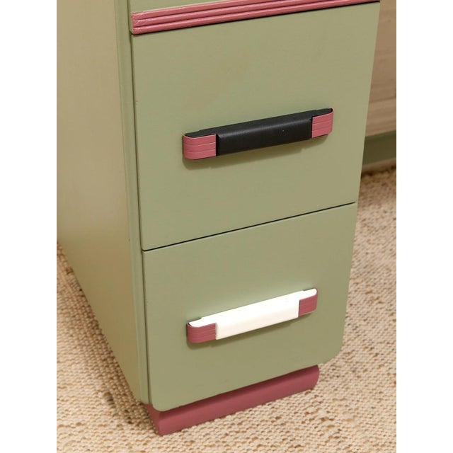 Vintage Mint Green Writing Desk With Wood-Tone Details For Sale - Image 12 of 12