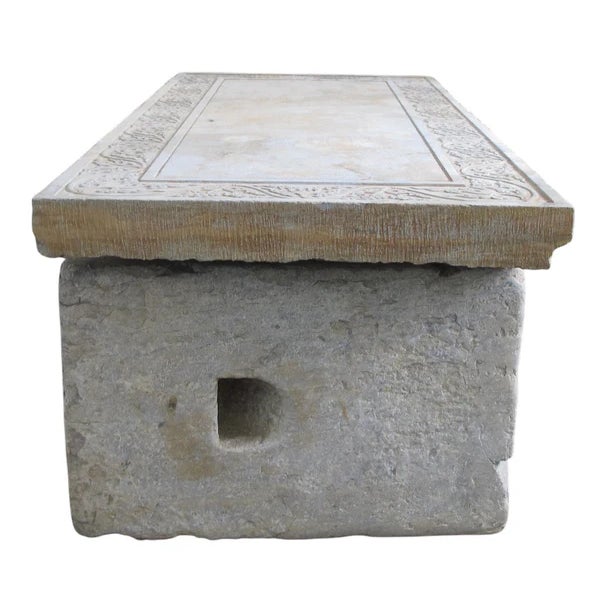Antique Hand Carved Top Garden Stone Table or Bench For Sale - Image 10 of 11