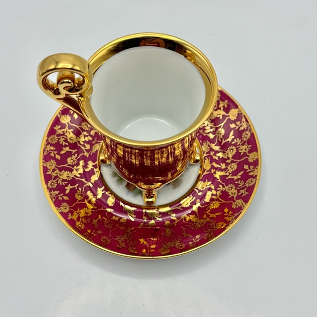 Vintage Ruby Red Porcelain Coffee Service with Gilt Romantic Fragonard Scene from Limoges, 1970s, Set of 13 For Sale - Image 14 of 18