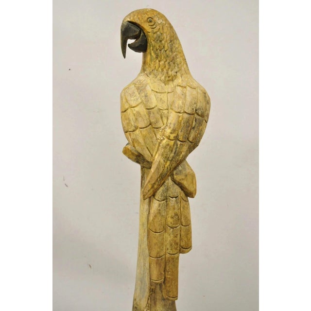 Large 46" Vintage Mid Century Carved Wood Perched Parrot Bird Statue Sculpture For Sale - Image 11 of 11
