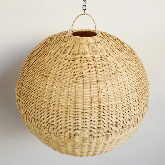 Contemporary Raw Rattan Contemporary Coastal Globe Pendant Light Large For Sale - Image 3 of 10