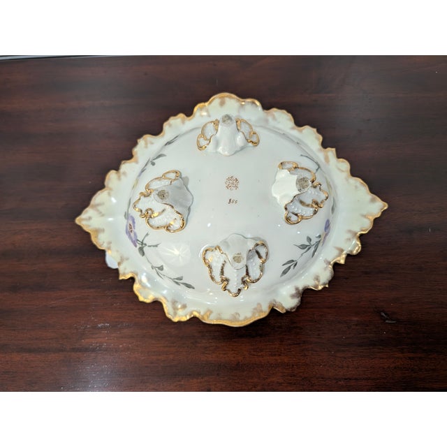 Vintage Hand-Painted Hollywood Regency Porcelain Centerpiece Bowl With Gilt Trim & Floral Motif For Sale - Image 13 of 13