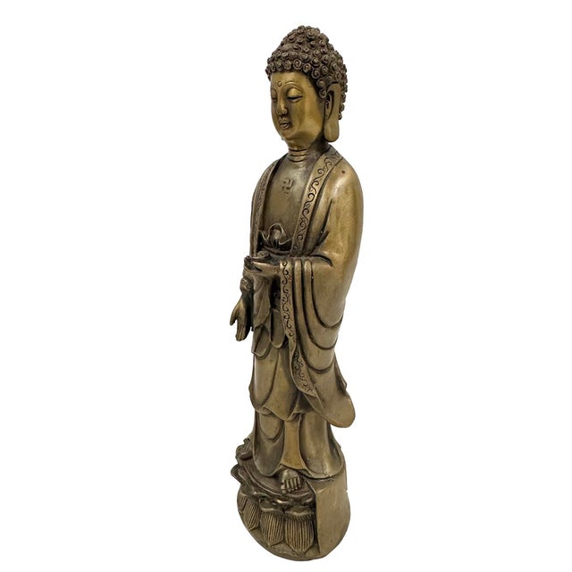 Bronze Mid 20th Century Antique Chinese Bronze Western Three Saints Buddha Statue For Sale - Image 8 of 17