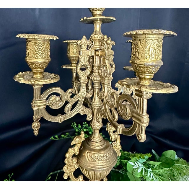 Baroque Vintage Brass Italian Brevettato Styled Candelabras - A Pair For Sale - Image 3 of 10