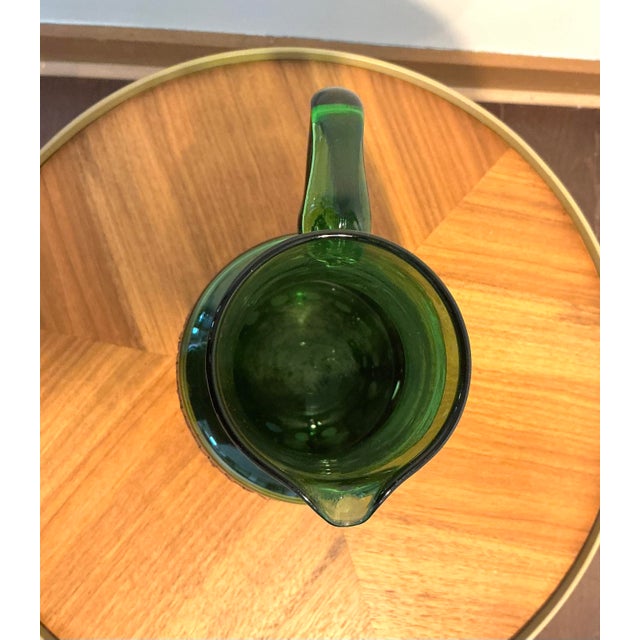 Vintage Green Blown Glass Pitcher With Wicker Basket Wrap – Possibly Empol For Sale In New York - Image 6 of 13