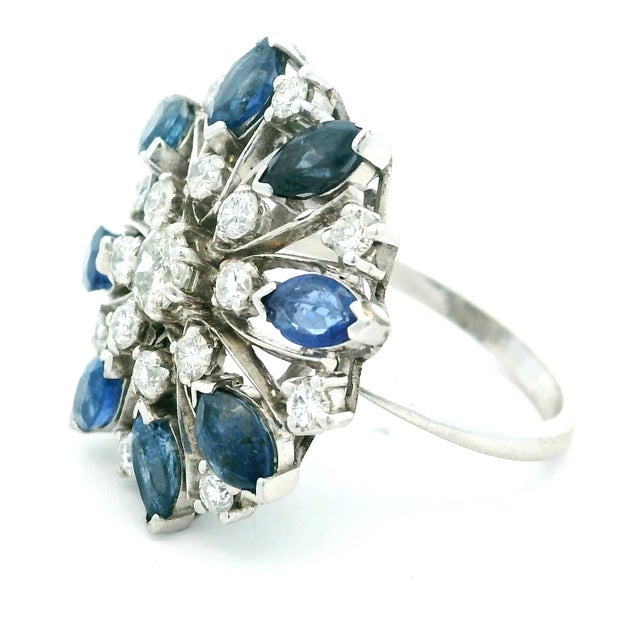 Mid-Century Marquise Sapphire and Diamond Cocktail Ring in 18K White Gold For Sale - Image 11 of 11