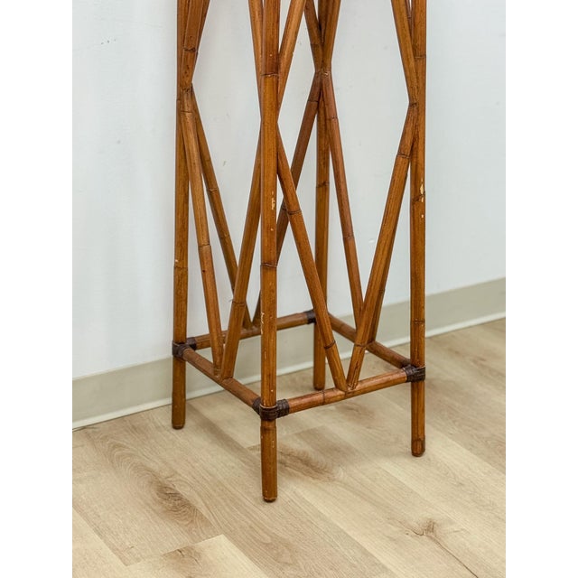 Wood Coastal Boho Tall Bamboo Plant Stand Warm Finish Pedestal Display For Sale - Image 7 of 9