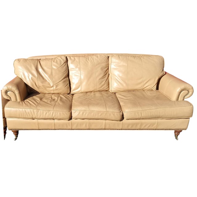 2000 - 2009 Sink Into the Supple, Cream-Colored Leather of the Liz Claiborne Sofa For Sale - Image 5 of 8
