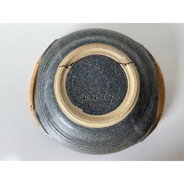 1980’s Jensen Art Studio Stoneware Wall Plate / Bowl With Woven Wicker Handles For Sale - Image 10 of 12