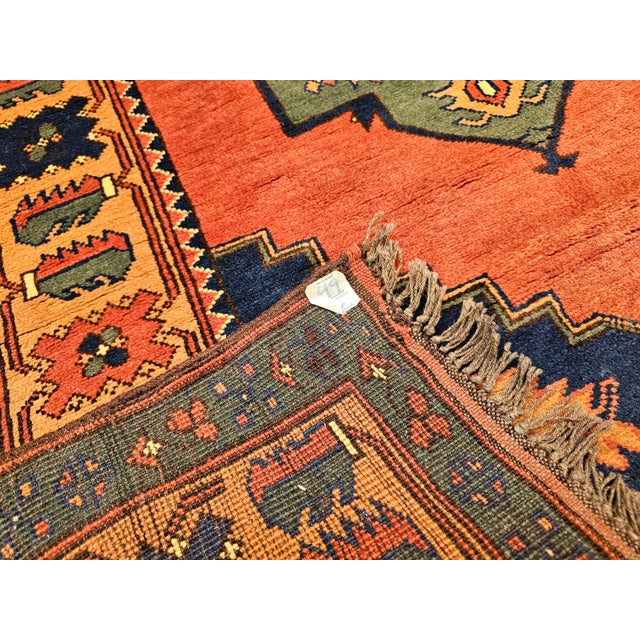 Vintage Kurdish Tribal Rug With Medallion Design in Red, Green & Saffron For Sale - Image 11 of 18