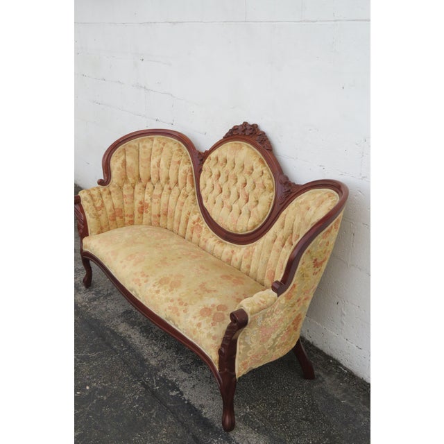 Mid 20th Century Victorian Kimball Carved Solid Mahogany Sofa Couch 6219 For Sale - Image 11 of 18