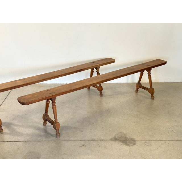 Antique Rustic Cherry Wood Benches, 1890s, Set of 2 For Sale - Image 4 of 16