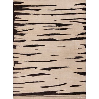 Handmade Cream Charcoal Brown Wool Modern Abstract Area Rug For Sale