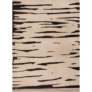 Nazmiyal Collection Handmade Cream Charcoal Brown Wool Modern Abstract Area Rug For Sale