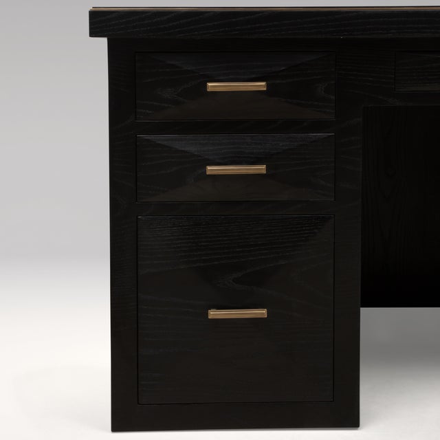 Black Desk in Black Oak With Brass Details by R&y Augousti For Sale - Image 8 of 15