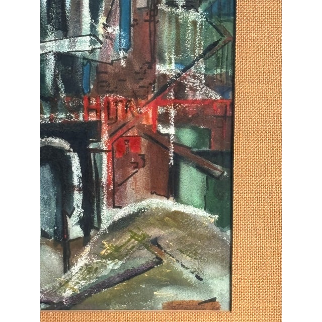 Mid-Century Modernist Cityscape Mixed Media - Framed & Signed For Sale In Little Rock - Image 6 of 18