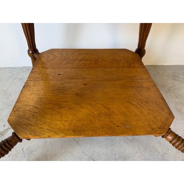 Antique French Farmhouse Turned Oak Wood Accent Table With Lower Shelf/ Sold For Sale - Image 9 of 12